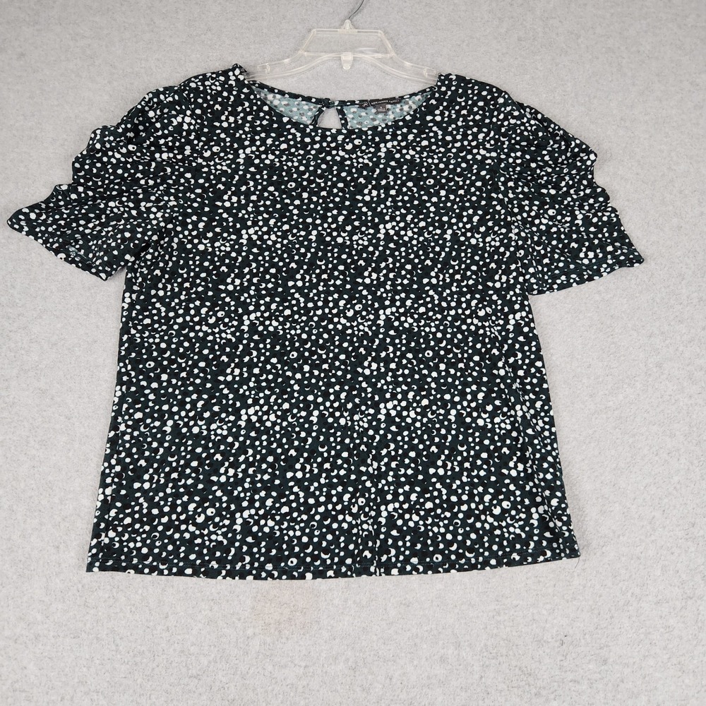 Adrianna Papell‎ Blouse Womens S Multicolor Dot Short Sleeve Keyhole Back Button